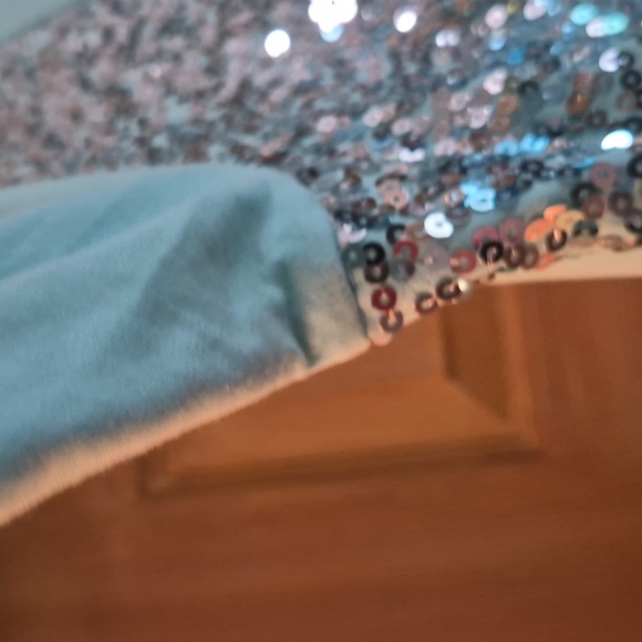 Quacker Factory Sky Blue Or Aqua Sequin Front 3/4 Sleeve With Shoulder Pads XL - Picture 4 of 12